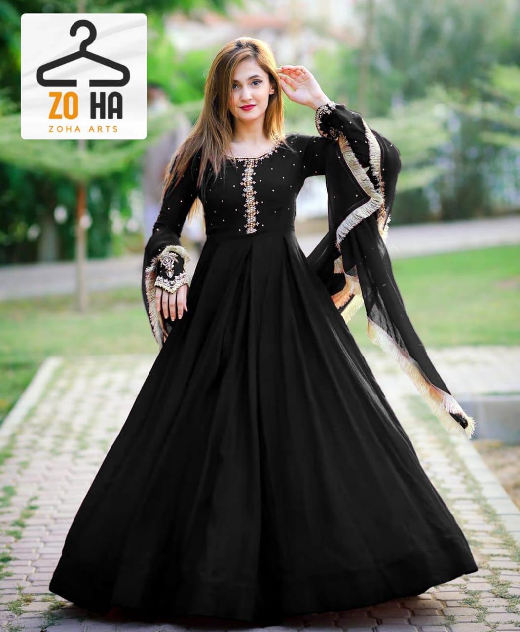 Stylish Women's Stitched Suit Set - 3 Pcs Embroidered Chiffon & Katan Silk Black Ensemble